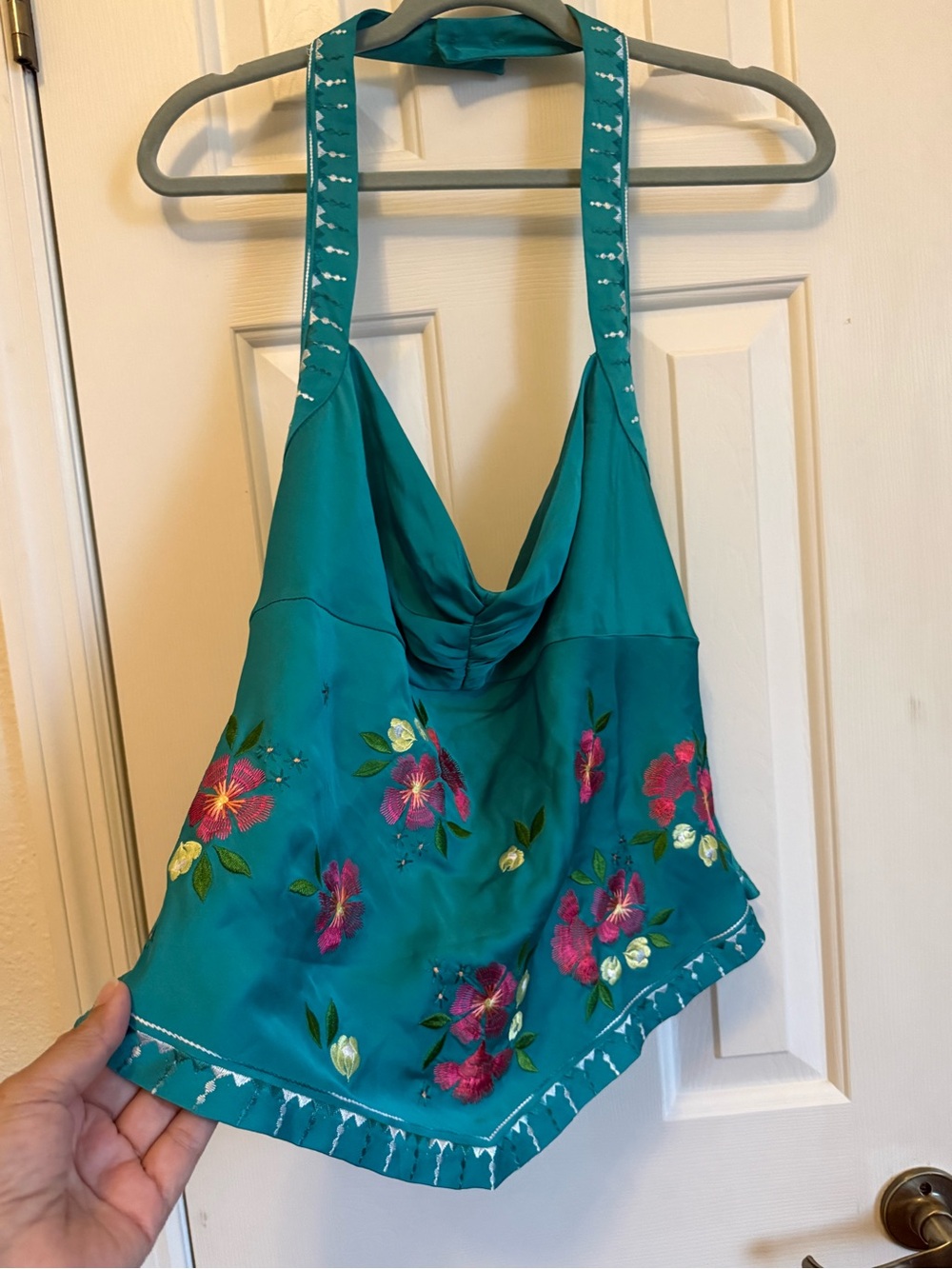 Bandolino Teal Floral Embroidered Halter Camisole